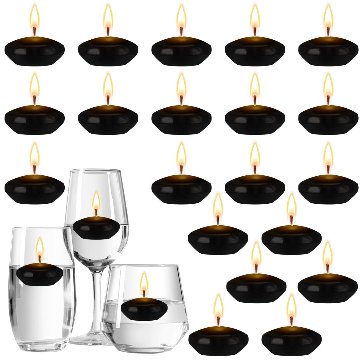 Nuanchu 20 Pcs 1.5 Inch Black Floating Candles, Unscented for Centerpieces
