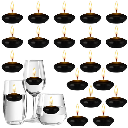 Nuanchu 20 Pcs 1.5 Inch Black Floating Candles, Unscented for Centerpieces