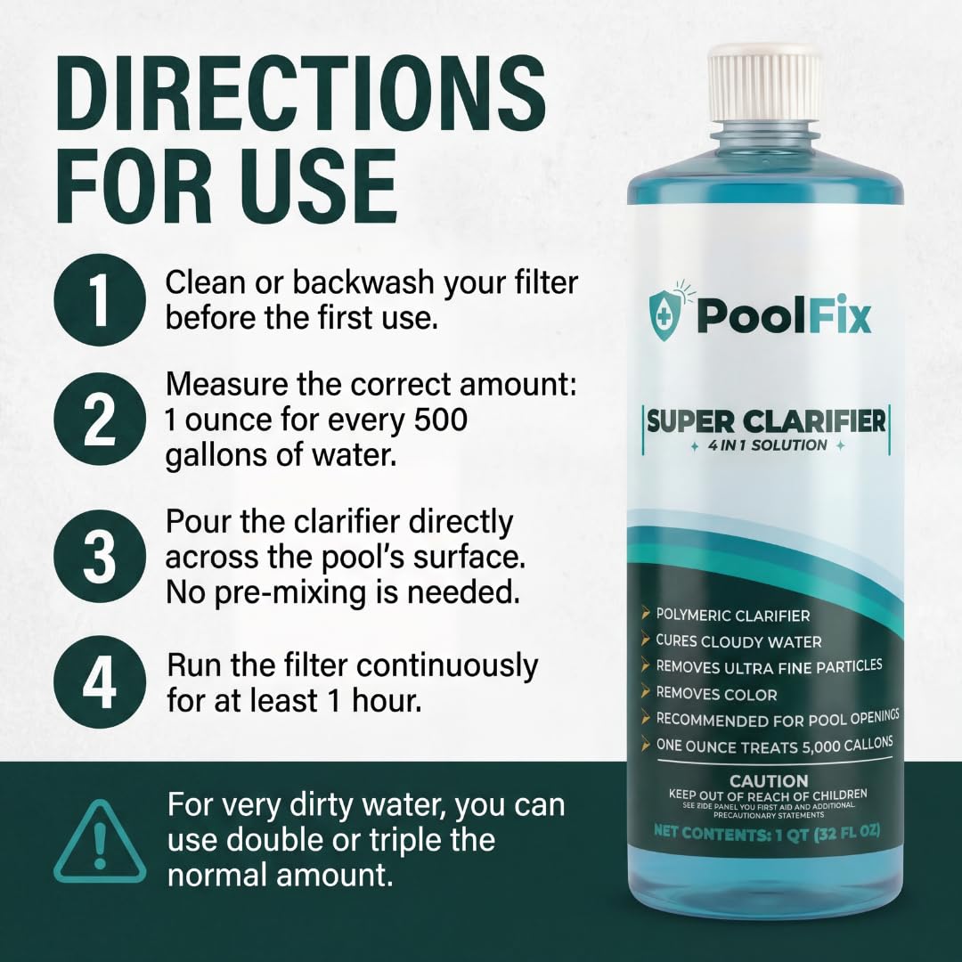 PoolFix 4-in-1 Pool & Spa Water Clarifier | Natural Eco-Friendly Water Treatment for Crystal Clear, Fresh & Balanced Pool & Spa Water | Made in USA (32oz)