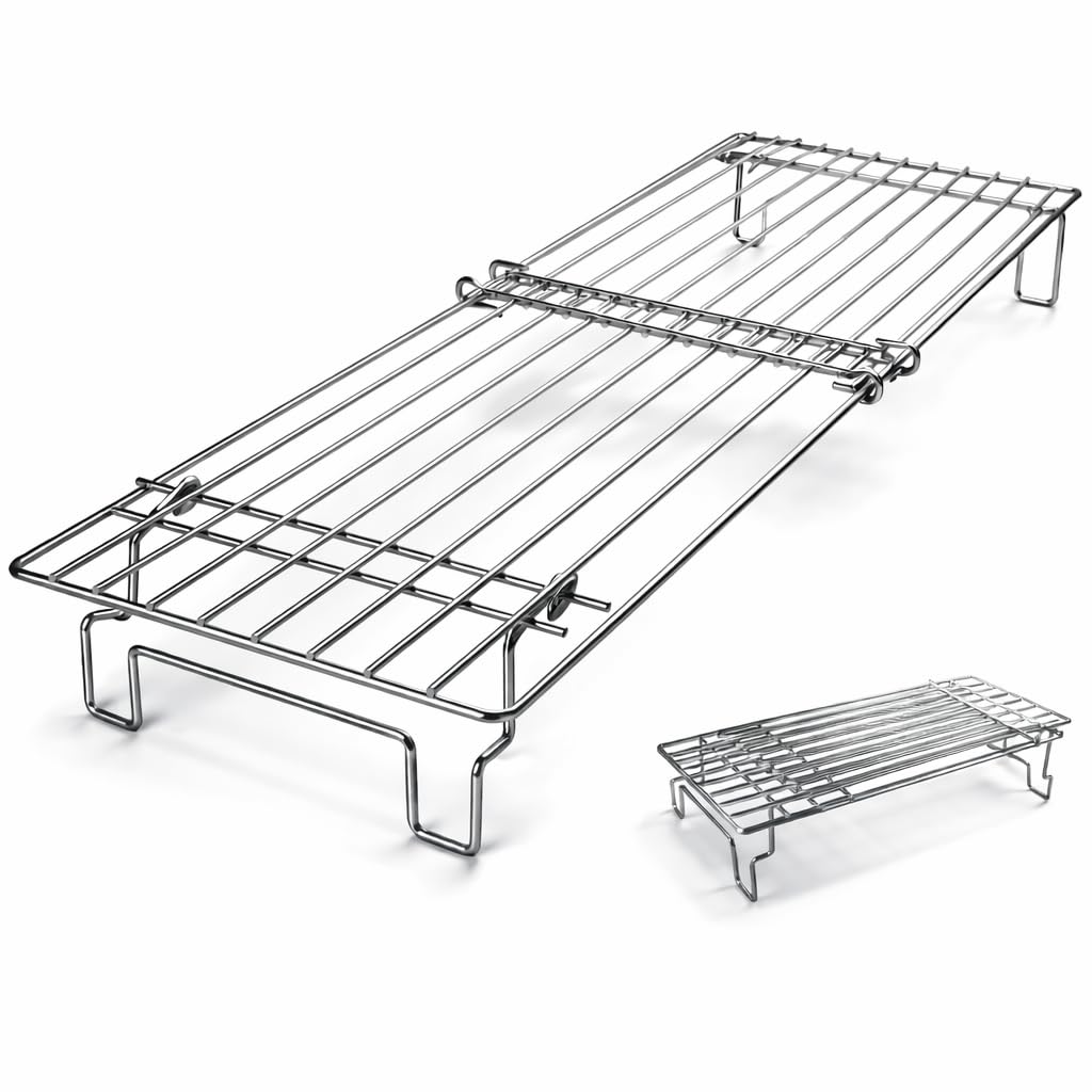 Hisencn Universal Grill Rack for Gas/Wood Pellet/Griddle/Smoker Grill, Adjustable Warming Rack, Upper Rack with Foldable Leg, Adjustable Length 15.3-22.1 in (Universal Grill Rack)