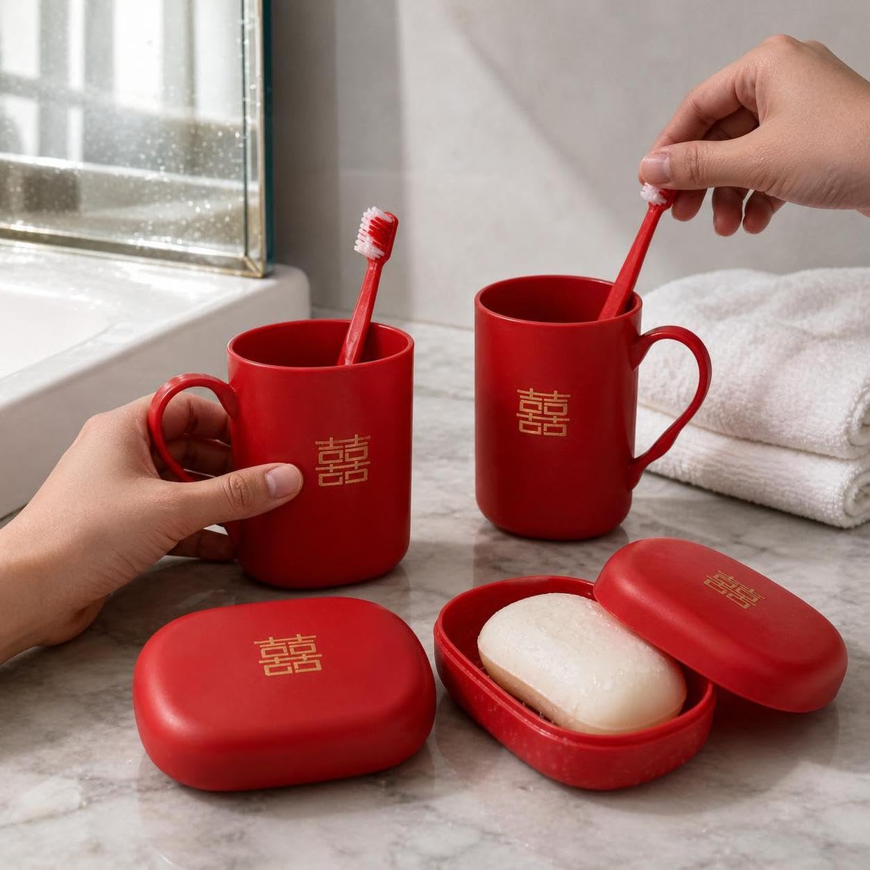 Wedding Accessory Set Double, Square Xi Pattern 8-piece wash Set