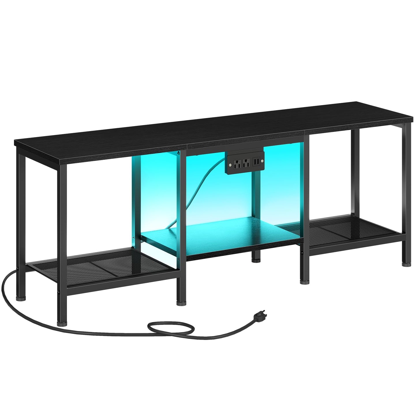 HOOBRO TV Stand with Charging Station to 55 Inches, LED Entertainment Center, Media TV Console Table with Open Storage Shelving for Living Room, Bedroom, Black BB122UDDS01
