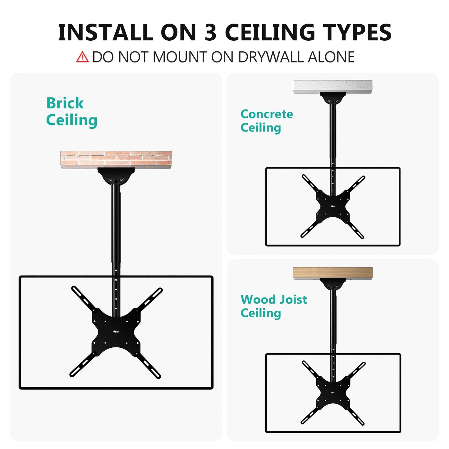 WALI Ceiling TV Mount for 26-65 Inch LCD LED OLED 4K TVs, Hanging Pole Ceiling Mount TV Bracket Up Down, TV Ceiling Mounts for Gym Patio Gazebo, up to 110 lbs, Max VESA 400x400mm (CM2665), Black