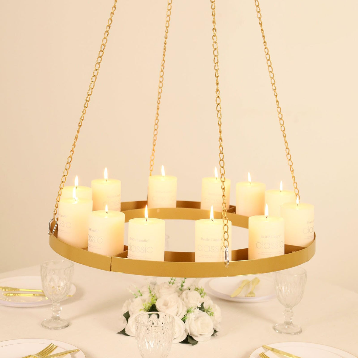Efavormart 24" Gold Hanging Floral Chandelier Frame, Circular DIY Metal Base for Creative Wedding Flower Displays & Suspended Candle Decor