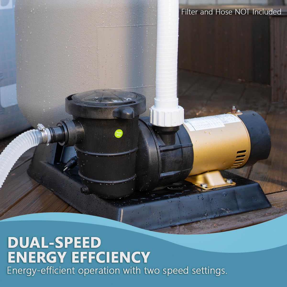 XtremepowerUS 2-Speed Variable Pool Pump 1.5 HP Swimming Pool Pump High-Flow Above-Ground Pump Large Strainer w/ 1.5" Slip On Fitting Adapter Set
