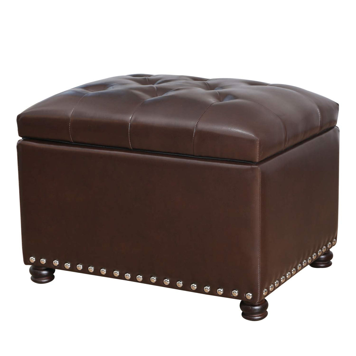 Joveco Faux Leather Storage Ottoman Bench Rectangle 24 Inch Foot Rest Ottomans (Brown)