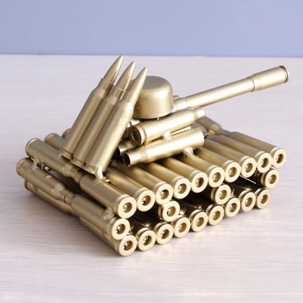 Singeek Bullet Shell Casing Shaped Army Tank Metal Sculpture,Great Decorative Artwork Model Gift for Home,Study Room Decorations (95 Tank)