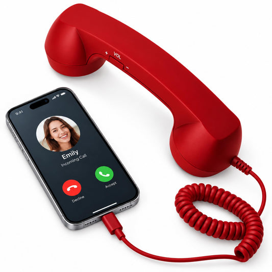 Hullo Phone, Dialtone Retro Handset for Mobile Phone, Type-C Vintage Wired Plug in Handheld Cell Phone Receiver with Microphone, for Clear Comfortable Calls at Home Office or Travel，Red