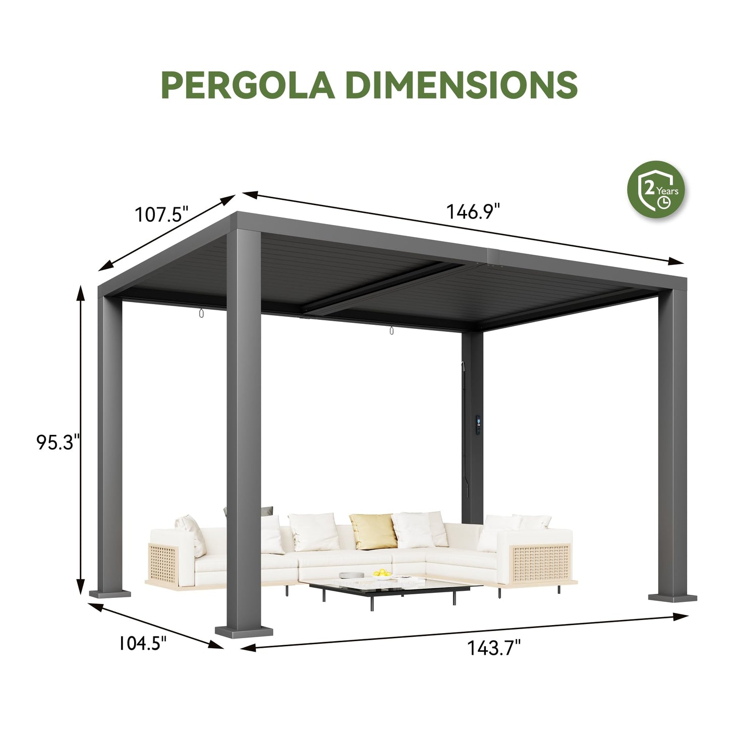 Aoxun Motorized Louvered Pergola 9' x 12', Electric Retractable Outdoor Pergola with 2 Independent Adjustable Roofs, Built-in LED Lighting & Power Outlet, Rust-Resistant Frame for Patio & Backyard