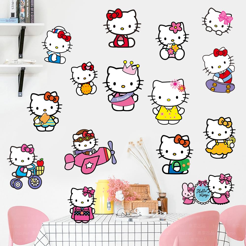 Bnqoe Kitty Cute Cartoon PVC Wall Decals | Self-Adhesive Removable Wall Stickers for Bedroom & Playroom Decor