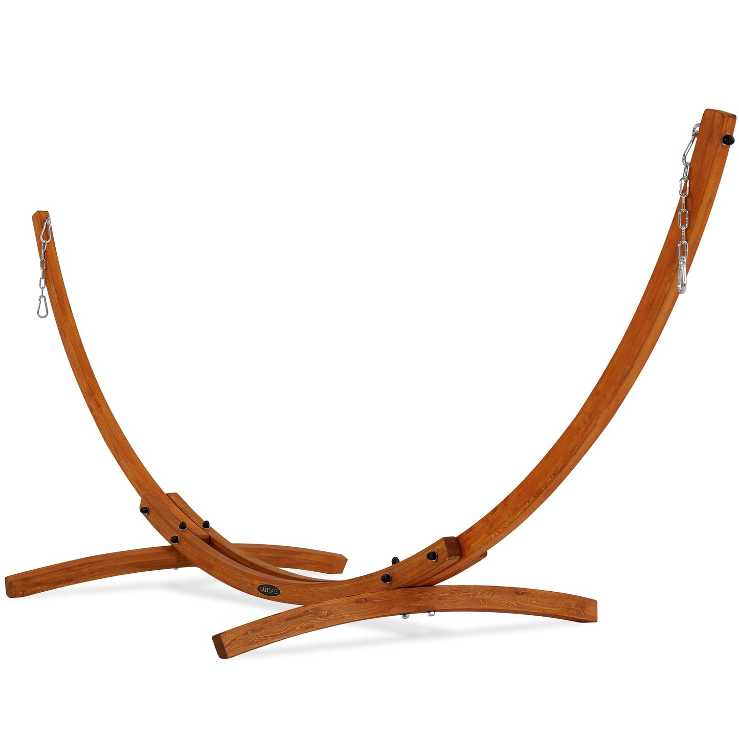 Lazy Daze Hammocks 10.5 FT Outdoor Arc Wood Hammock Stand, 2 Person Hard Pine Wood Hammock Stand with Carabiners and Chains for Outdoor Patio Garden Poolside, 300lb Capacity, Brown