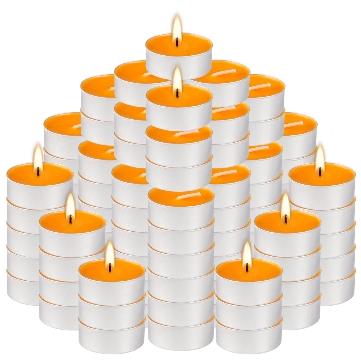 100 Pack Scented Tealight Candles 4 Hours, Winter Orange Aromatherapy Candles for Votive Home, Wedding Holiday and Emergency (Orange)
