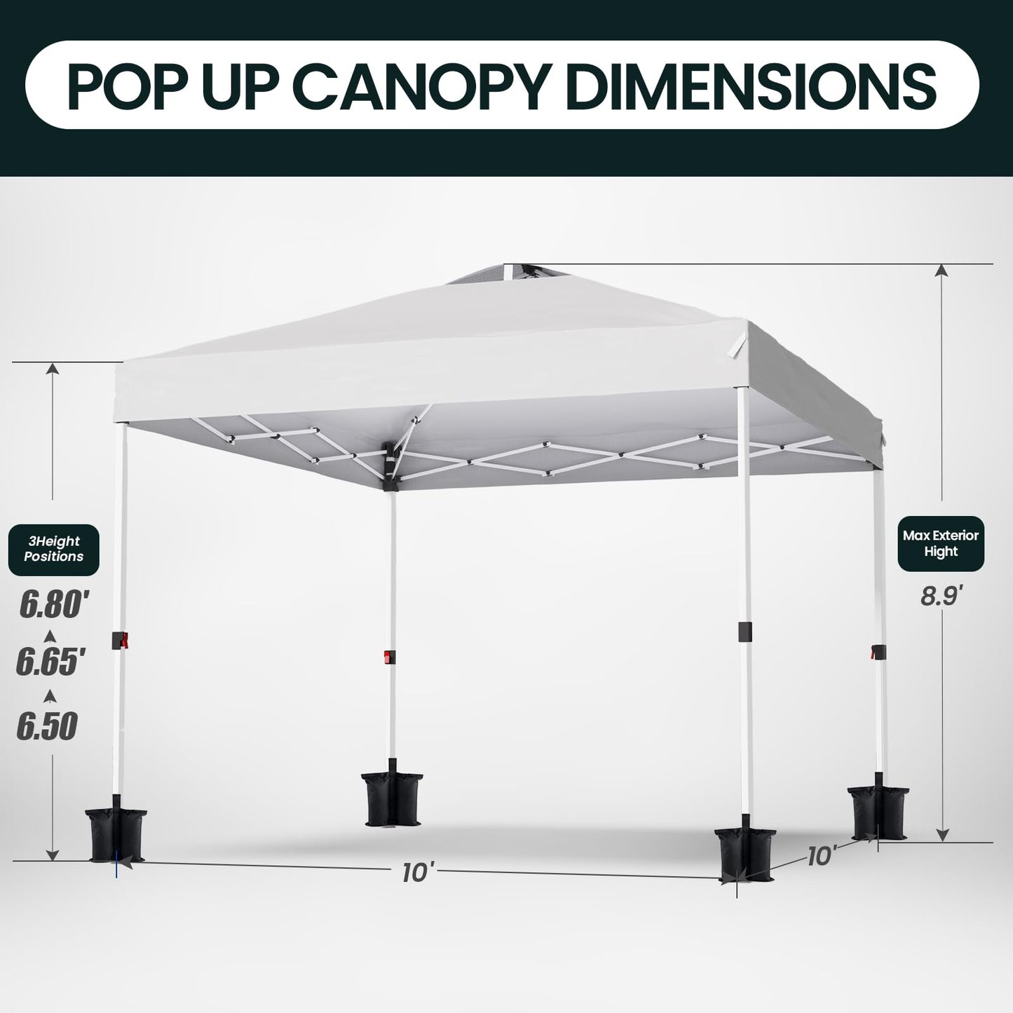 PHONWHON Shades 10x10 Pop Up Canopy with One Push Setup,Heavy Duty Beach Tent with Wheels for Easy Moving, Sun Shelter for Parties,Events, Outdoor Gazebo with 420D Coated Waterproof White Fabric