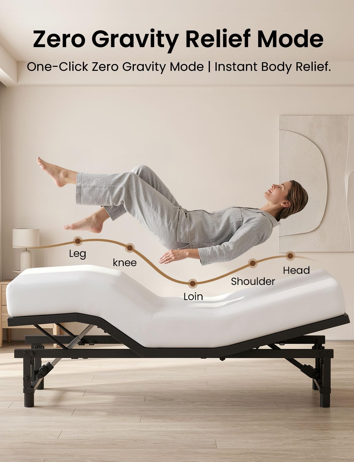 Feetice King Size Adjustable Bed Frame with Wireless Remote, Black