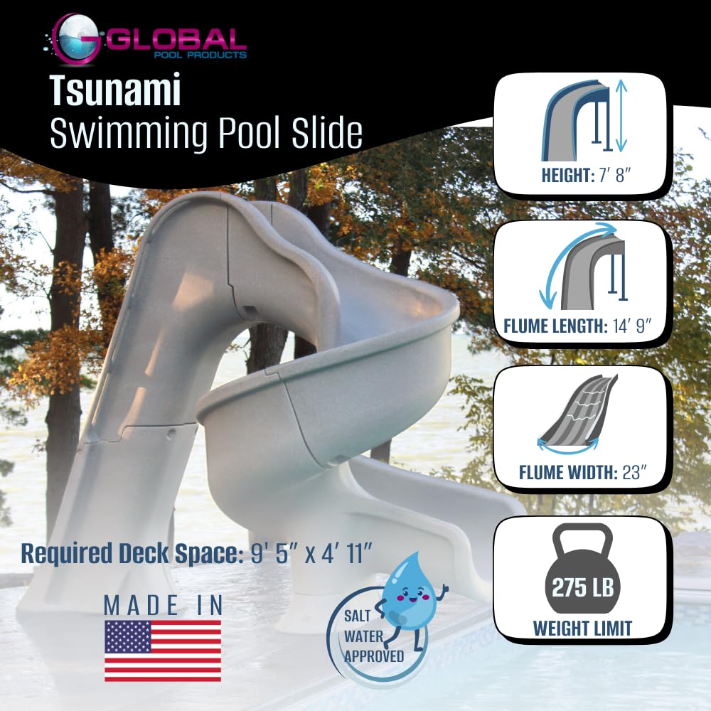 Global Pool Products Tsunami Inground Swimming Pool Water Slide Deck Mounted Sand GPPSTS-Sand