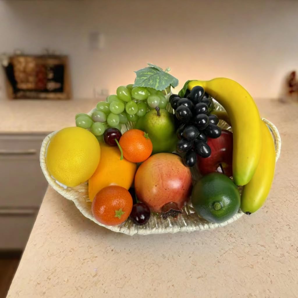 17pcs Artificial Mixture Fruits,Simulation Fruit Props for Photography Display, Lifelike Realistic Fake Fruits Home Decor Craft Fruit Set Fake Grapes Fake Banana