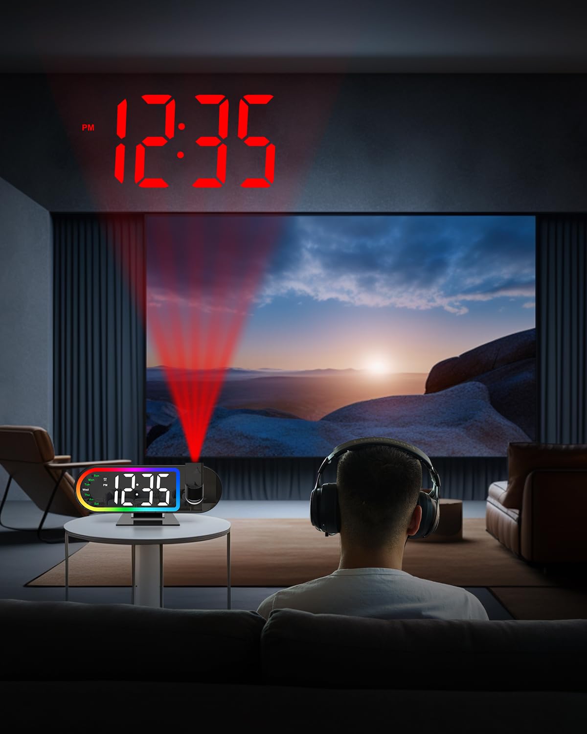 AMIR Projection Alarm Clock for Bedroom Ceiling with 17-Color Ambient Light