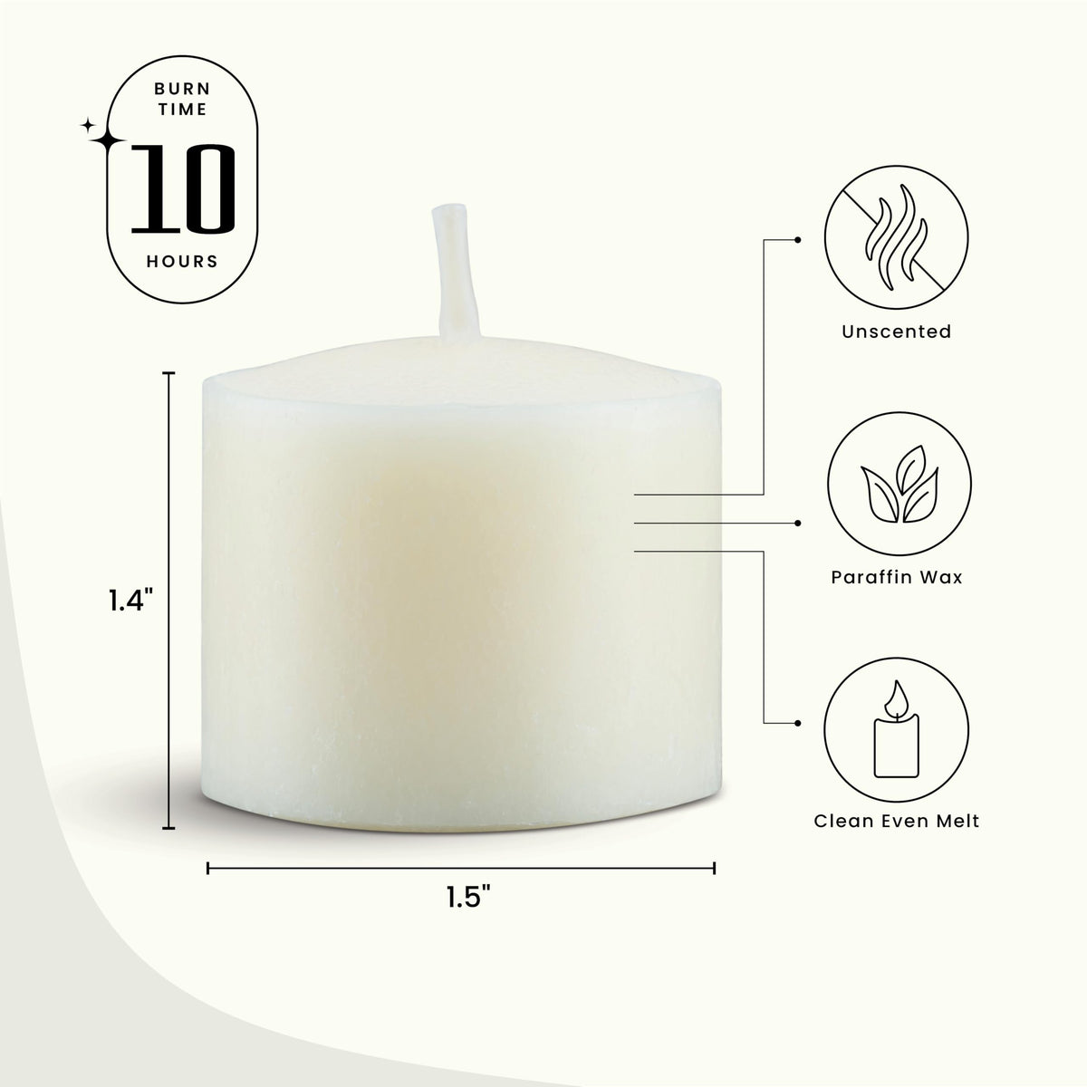 Leor & Lair Ivory Votive Candles, 25 Pack, 10 Hour Unscented Ivory Candles