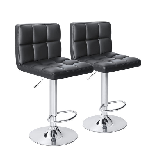 Homall Bar Stools Modern PU Leather Adjustable Swivel Barstools, Armless Hydraulic Kitchen Counter Bar Stool Extra Height Square Island Barstool with Back Set of 2 (Leather, Black)