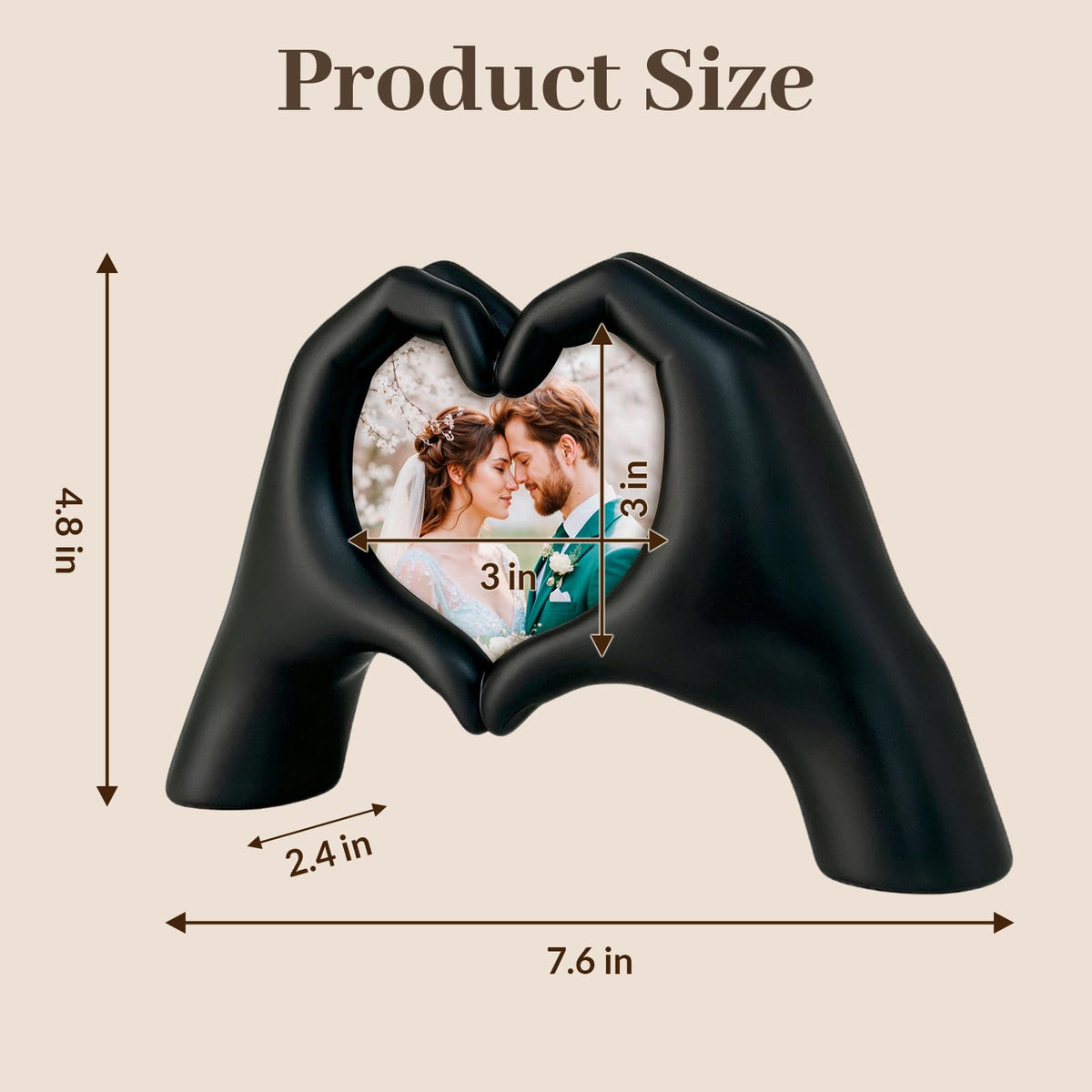 AWAIOY Heart Hand Picture Frame 3x3, Black Resin Love Sculpture Photo Frame