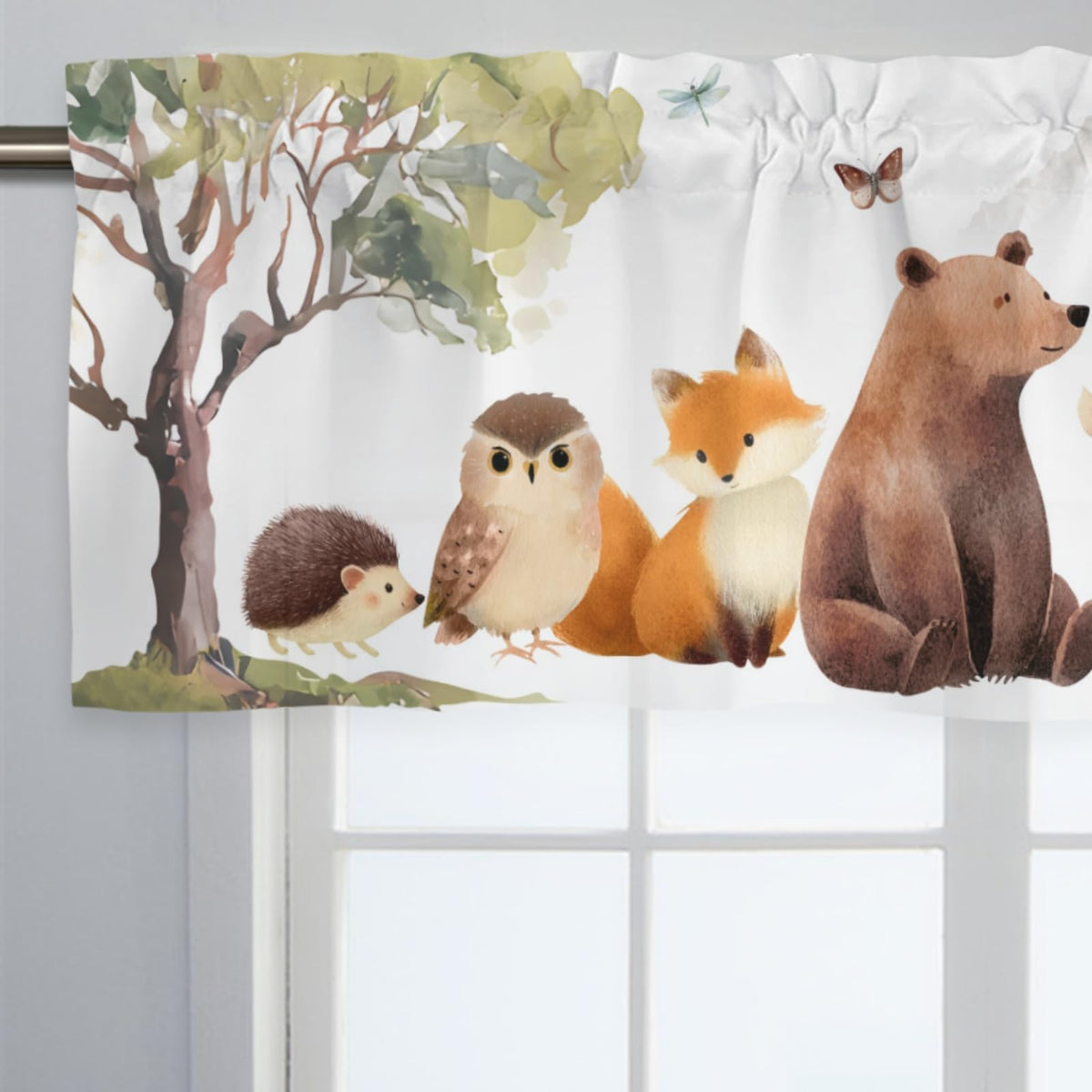HawSkgFub Baby Boy Girl Animals Nursery Curtains Valance 54 x 18, Unisex Bear Fox Deer Bunny Short Half Topper Window Treatments Rod Pocket, Kids Toddler Bedroom Playroom Home Kitchen Decor