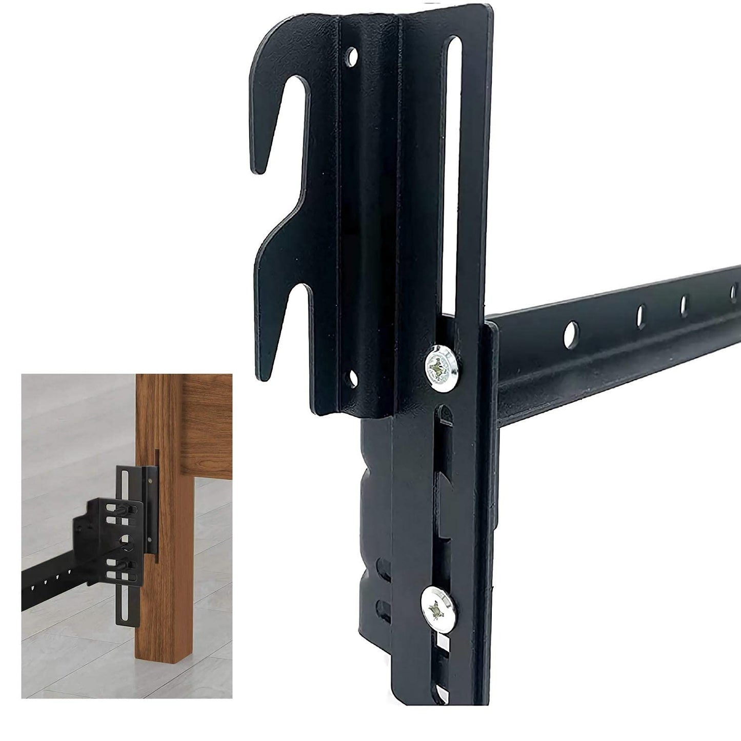 2Pcs #711 Bolt-On to Hook-On Bed Frame Conversion Brackets for Headboard or Footboard,Bed Hook Adapter kit with Hardware, Hook on Bed Rails Brackets(Black)