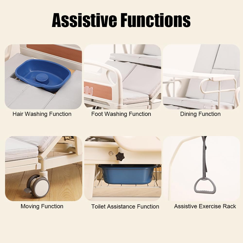 Falluk Adjustable Tilting Design Electric Hospital Beds with Exercise Handles for Home use for Elderly Post-Surgery Use, Motor Control & Central Locking System (Bed)