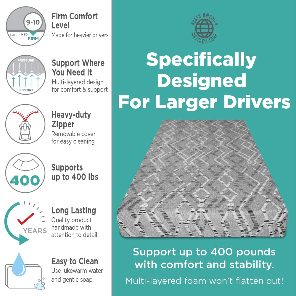 Big Trucker-Firm Layered Foam Truck Mattress Specifically Designed for Larger Drivers, 30" x 80" x 7"