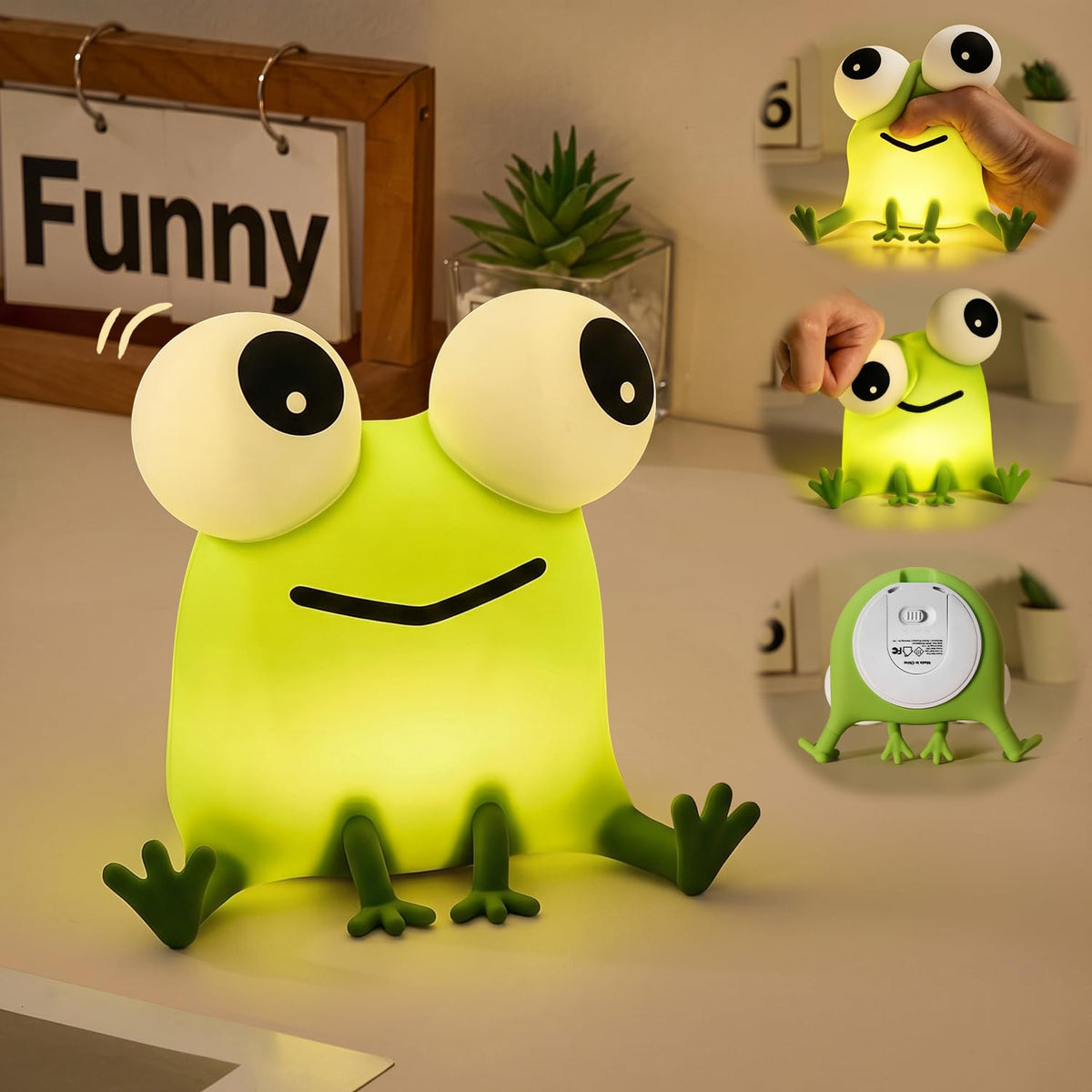 Big-Eyed Frog Lamp Funny Gifts, 3 Dimming+Silicone Random Stuff, Touch+Timer+Cordless Unique Cool Lamps Weird Stuff, Cute Gag Gifts Frog Gifts, White Elephant Gifts for Women,Teens, Men, Kids, Adults