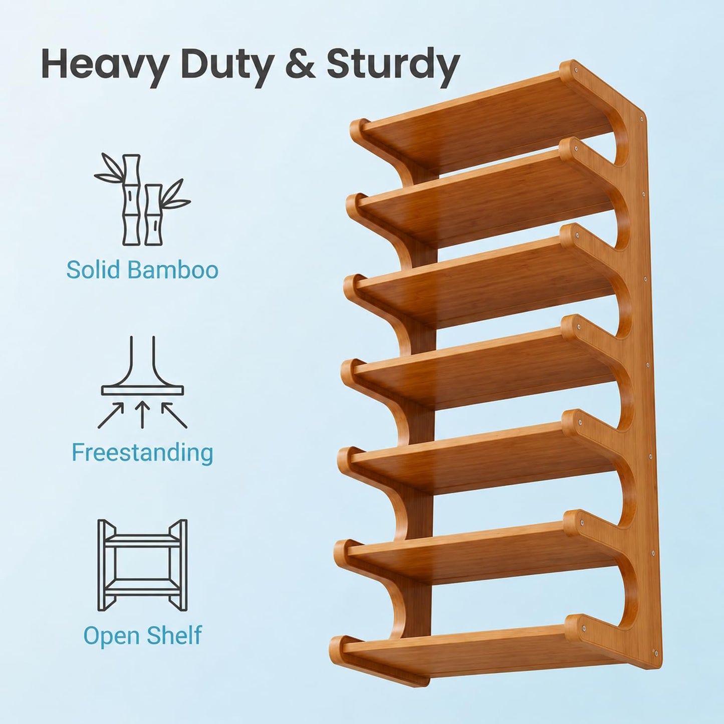 Vertical Bamboo Shoe Rack for Entryway - 7 Tier Tall Narrow Wooden Shoe Rack Tower, Freestanding Floor Shoe Storage Organizer for Closet, Bedroom, Corner & Small Spaces, Heavy Duty Open Shelf, Walnut
