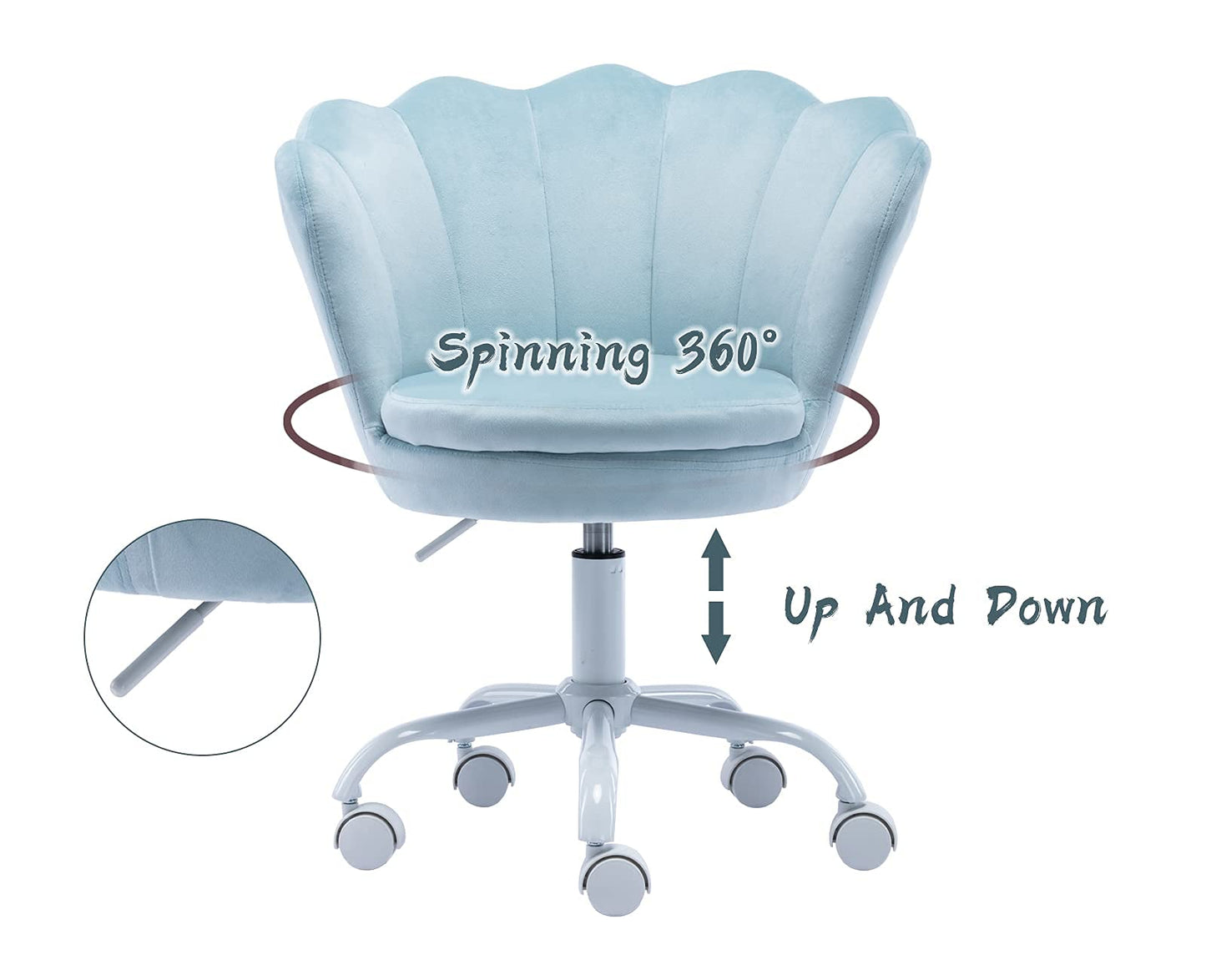 chairus Cute Kids Desk Chair Velvet Living Room Accent Armchair Upholstered Teens Vanity Chair with Seashell Back, Adjustable Swivel Children Study Chair for Computer Homework, Blue