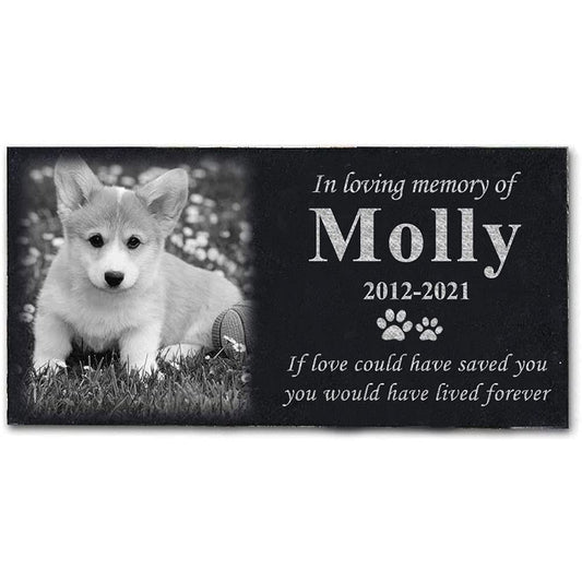 ODB Personalized Pet Memorial Stones, Black Granite Memorial Garden Stone Engraved with Photo, Gifts for Someone Who Lost a Loved One, or Pet, Dog, Cat (with Photo)