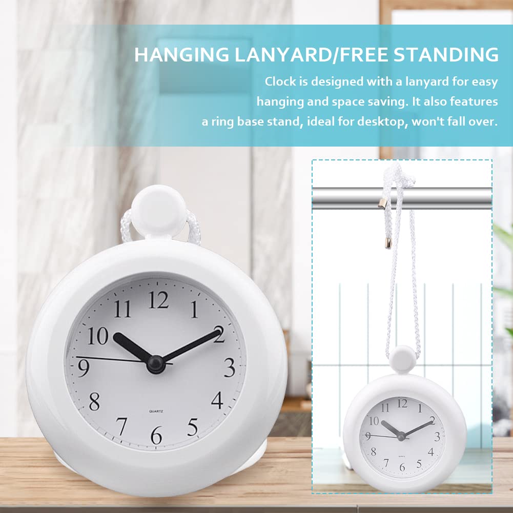 Waterproof Shower Clock, Silent Analog Bathroom Clock with Rope and Stand