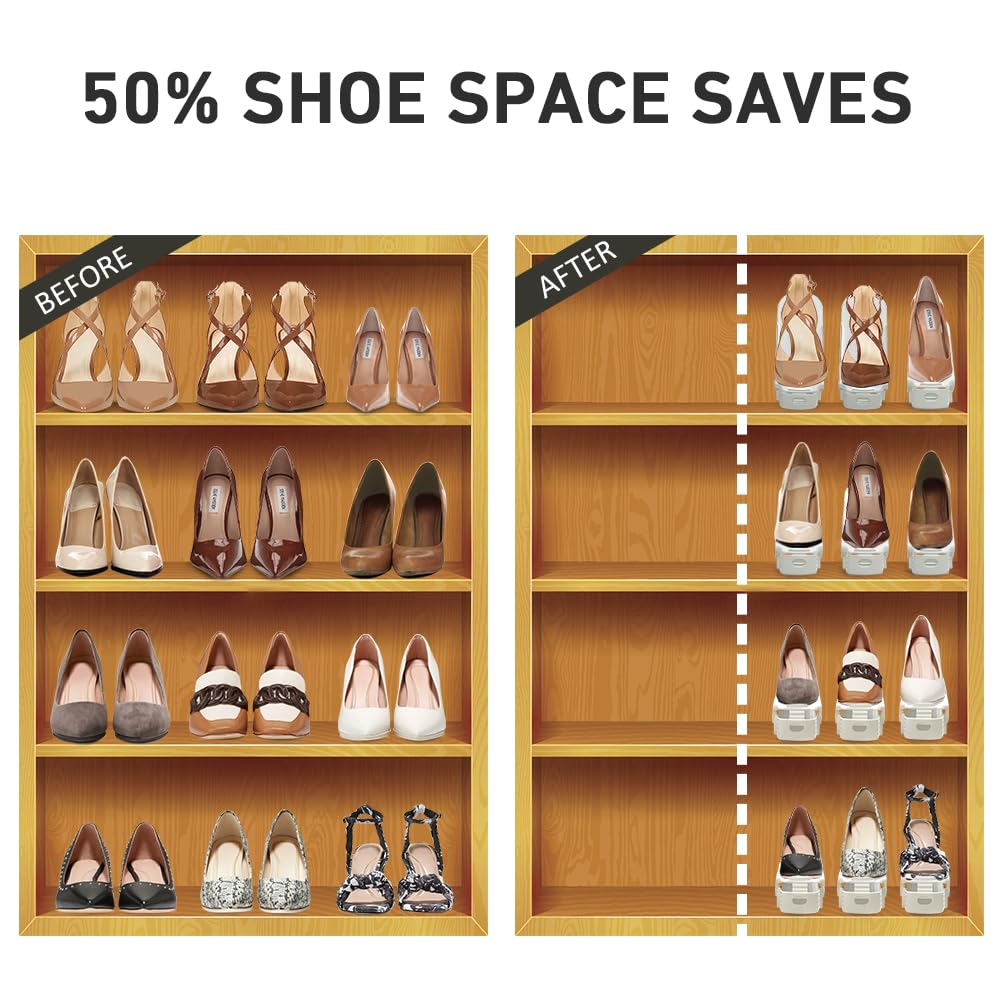 NVGSN Shoe Slots Organizer 20Pack,Shoe Stacker,Cloest Space Saver 50%,White