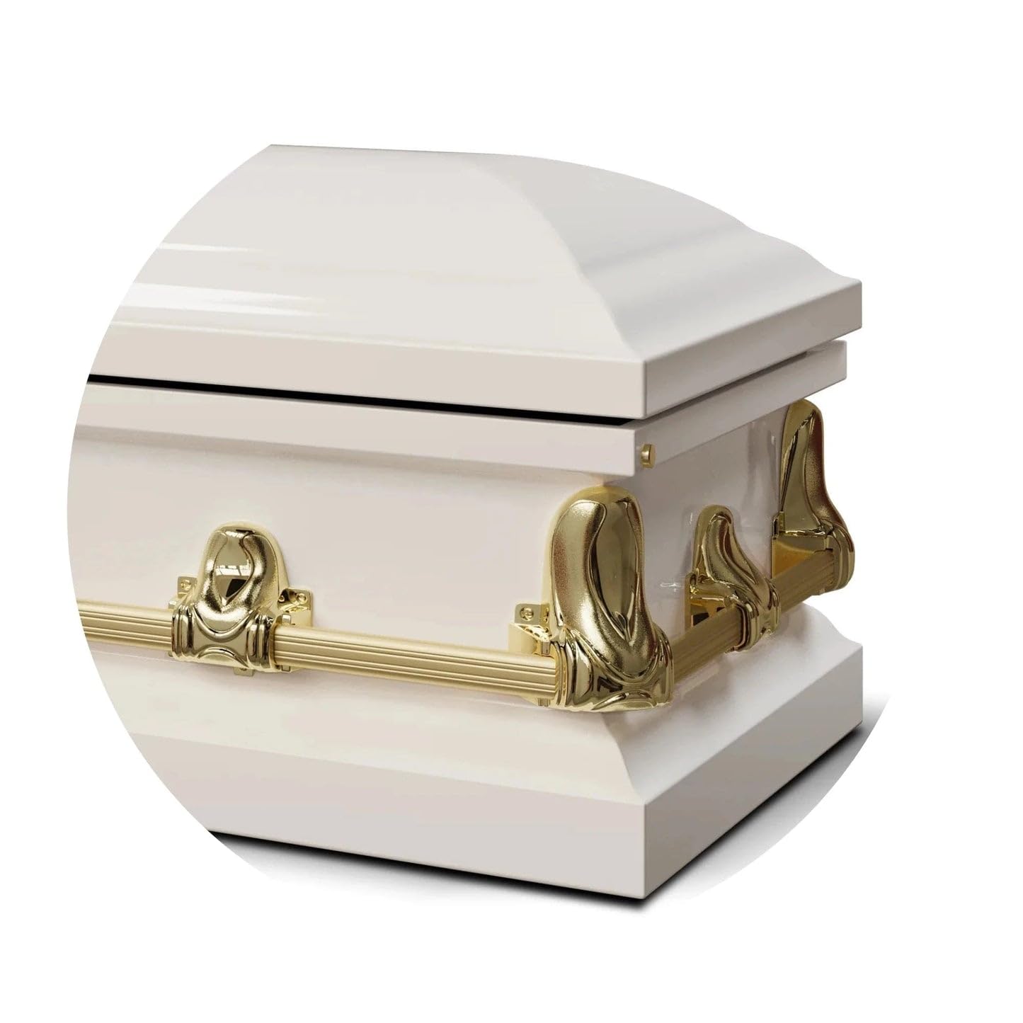 Titan Casket Elegant Orion Series Funeral Casket for Humans - Handcrafted Steel Casket, Luxurious White and Gold Finish & White Crepe Interior, 20-Gauge Steel Adult Size, Adjustable Bed, Gasket Seal