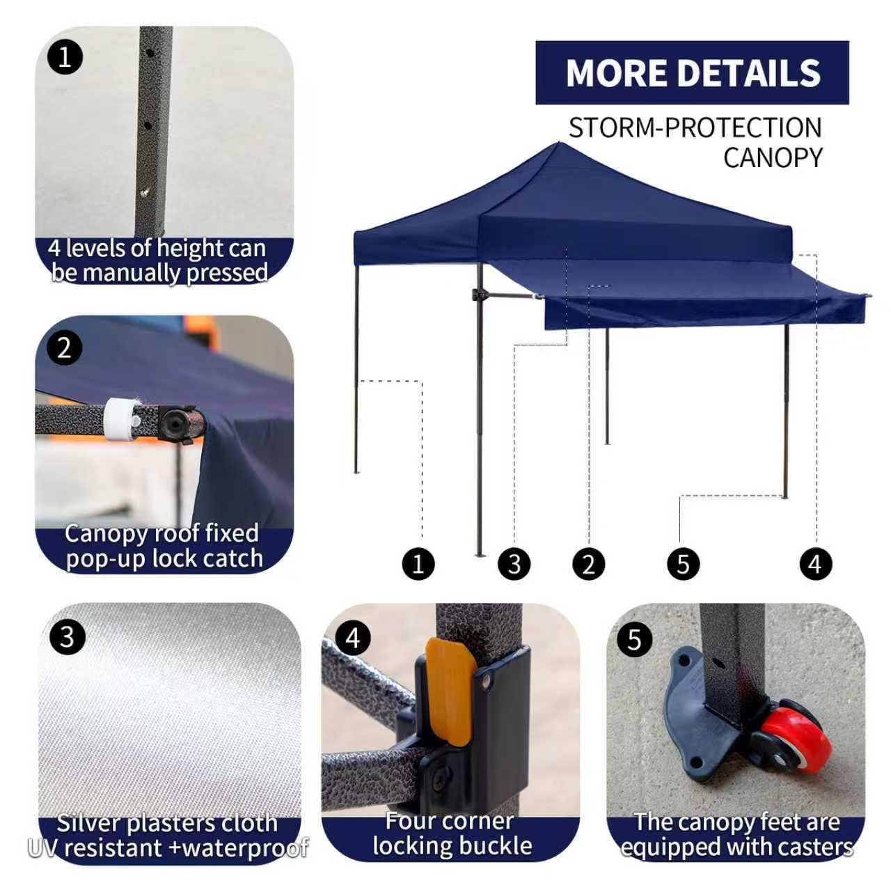10x10 Pop up Canopy Tent with Awning Easy up Canopy with Wheel Bag Heavy Duty Waterproof Canopy Commercial Gazebo Tent for Outdoors Parties Vendors(Navy Blue)