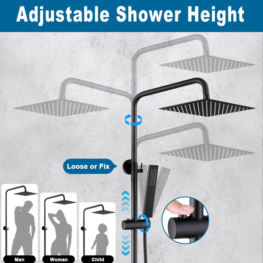 POP SANITARYWARE Matte Black Outdoor Shower System | Solid Brass Valve & Stainless Steel Rainfall & Handheld Combo