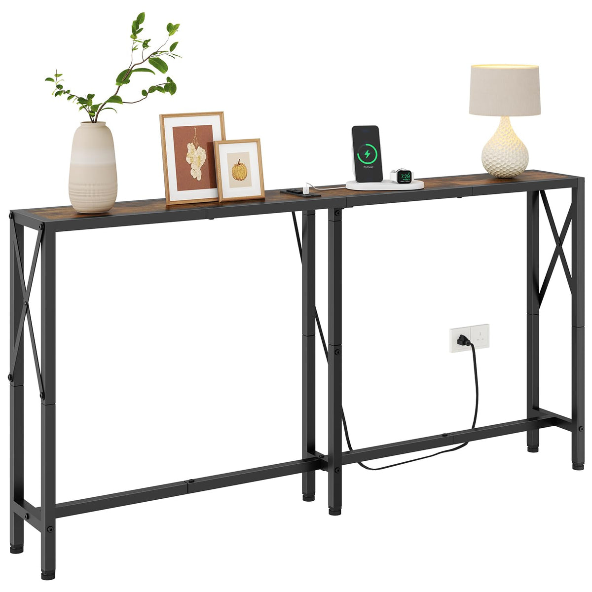 Gewudraw Narrow Console Table - 55.1" Sofa Table Behind Couch with Socket