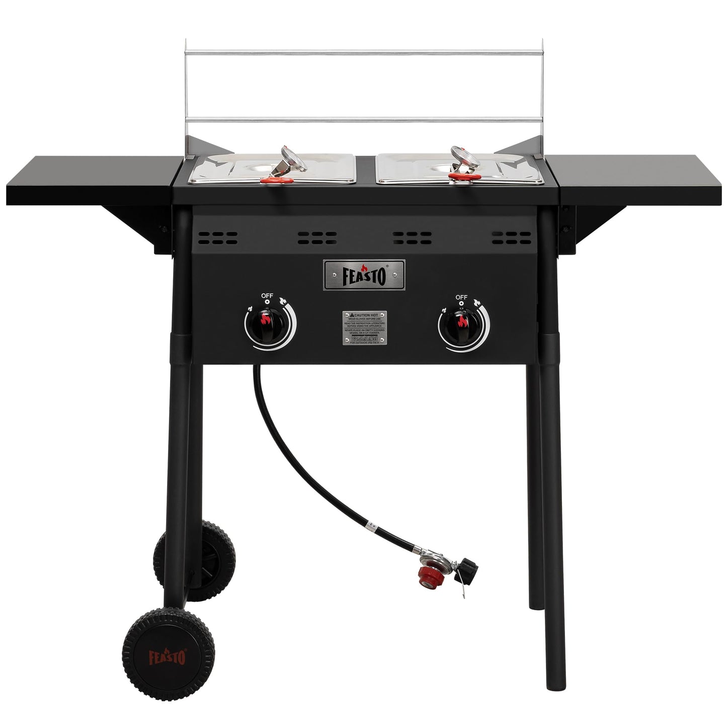 Feasto Outdoor Propane Deep Fryer with Rolling Cart, Dual Tank Fish Fryer with 2 Independent Burners, 100,000 BTU, 4-Gal Oil Capacity, Frying Station with Baskets for Fish, Fries & Chicken