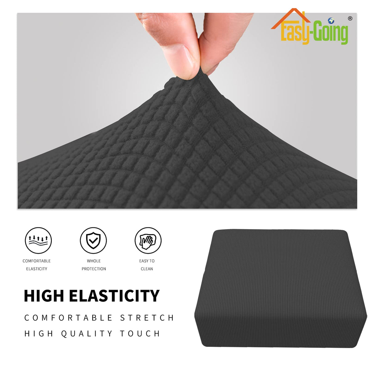 Easy-Going Stretch Square Ottoman Cover 40x40x15 inch Dark Grey