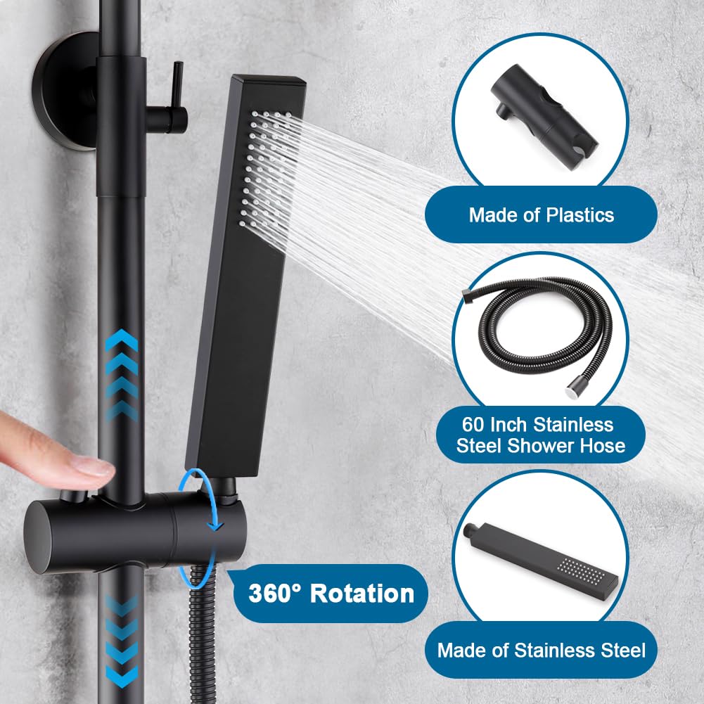 POP SANITARYWARE Matte Black Outdoor Shower System | Solid Brass Valve & Stainless Steel Rainfall & Handheld Combo