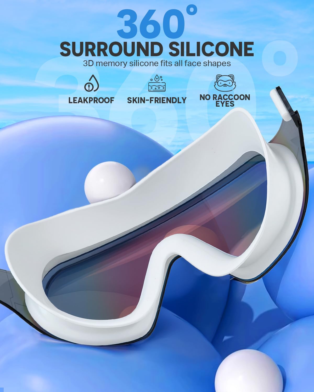 Zoomsnail Swim Goggles 2 Pack, Rimless Wide View Swimming Goggles for Adult, Anti-Fog Anti-UV No Leaking Pool Goggles for Men Women Youth
