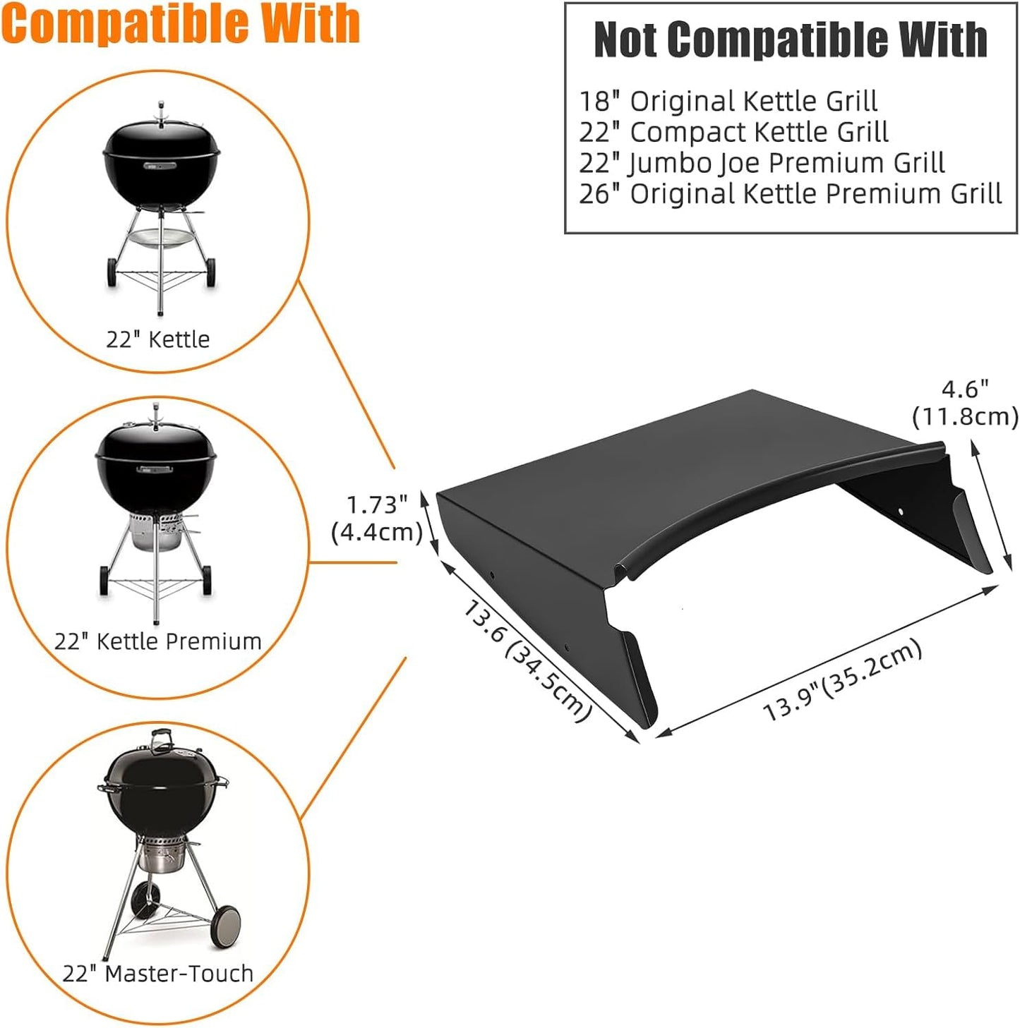Uniflasy Side Table Shelf for Weber 22” Kettle Grills - Master Touch, Premium, Original Charcoal Grill Accessories, Black Steel with Hooks