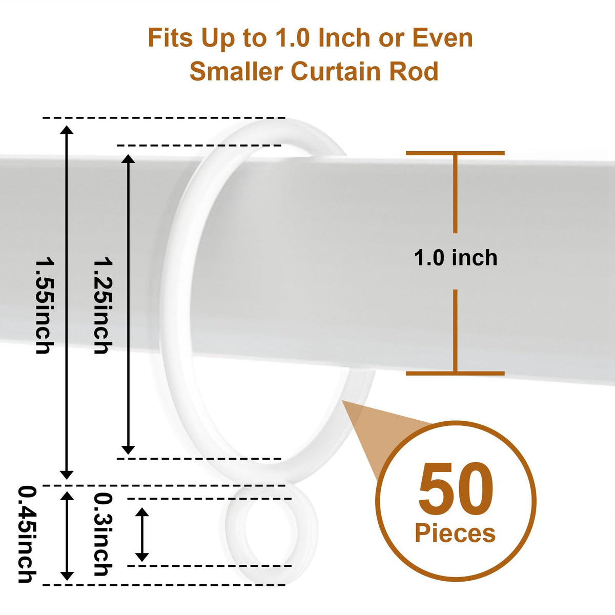 GASRONS 50 Packs White Metal Curtain Rings with Eyelets, 1.25 inch Inner Diameter Drapery Rings Apply for Curtain Rods(Fits Up to 1-Inch Rod)