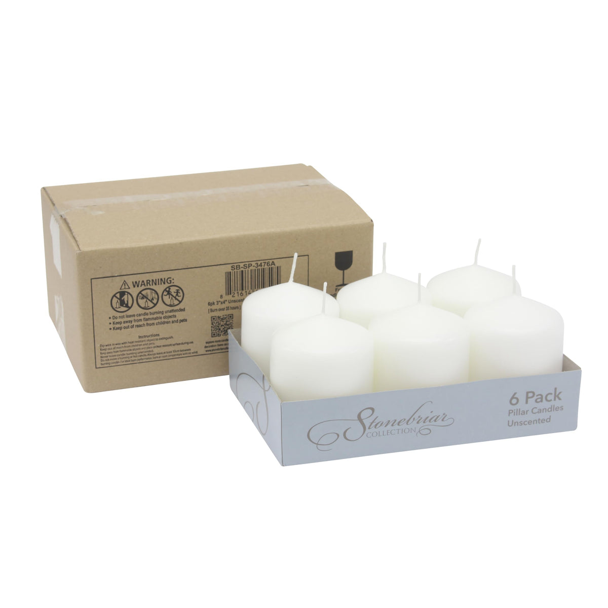 Stonebriar Unscented White Tall Pillar Candles, 35 Hour Burning Candle Pillars, Perfect for Decor, Weddings, Emergencies 3" X 4", 6 count