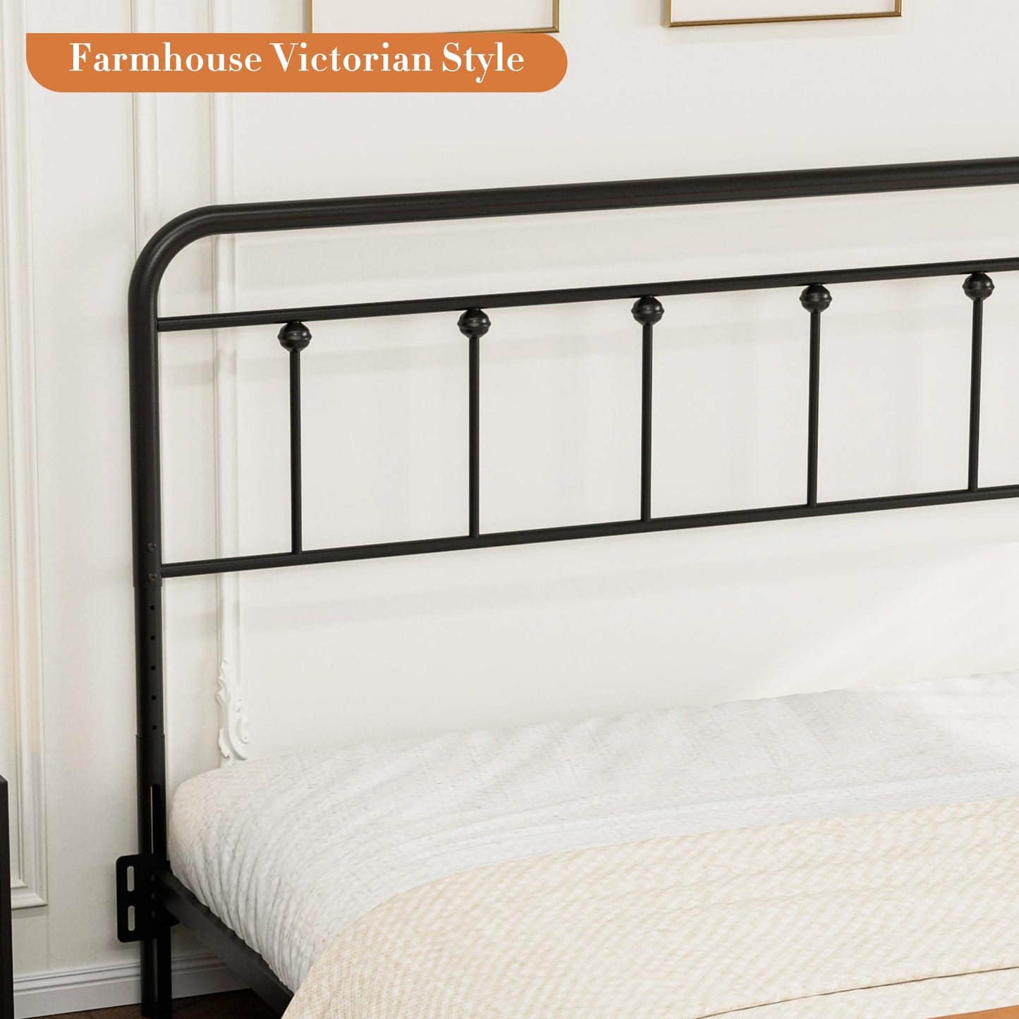 ARICOEASY Metal California King Headboard Only, Adjustable Height, Steel Cal King Headboard with Bed Frame Brackets Adapter, Farmhouse Victorian Style, Easy Assembly, Black