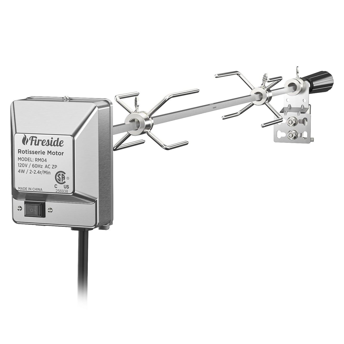 TURBRO Stainless Steel Rotisserie Kit for Gas Grills with A Cookbox up to 39’’ - Includes 4W Electric Motor, 34’’ - 45’’ × 5/16" Square Spit Rod, Meat Forks, Counterweight - for Outdoor BBQ