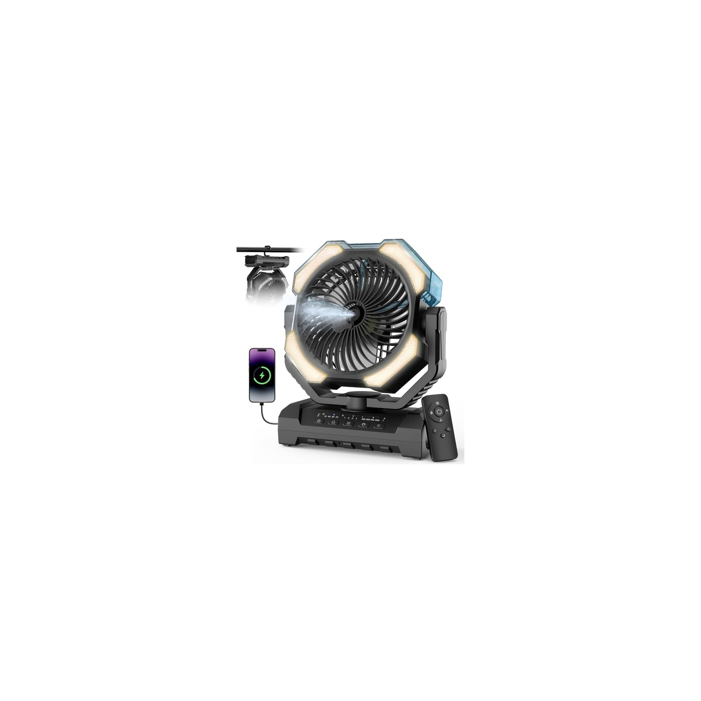 Aopircs Camping Misting Fan - 24000mAh Portable Battery Powered Fans with 9oz Water Tank, Light, Hook - Rechargeable, 120H Cooling, Last 5H Mist, 4 Speed, Sleep Mode - Outdoor Gear, Travel Essentials