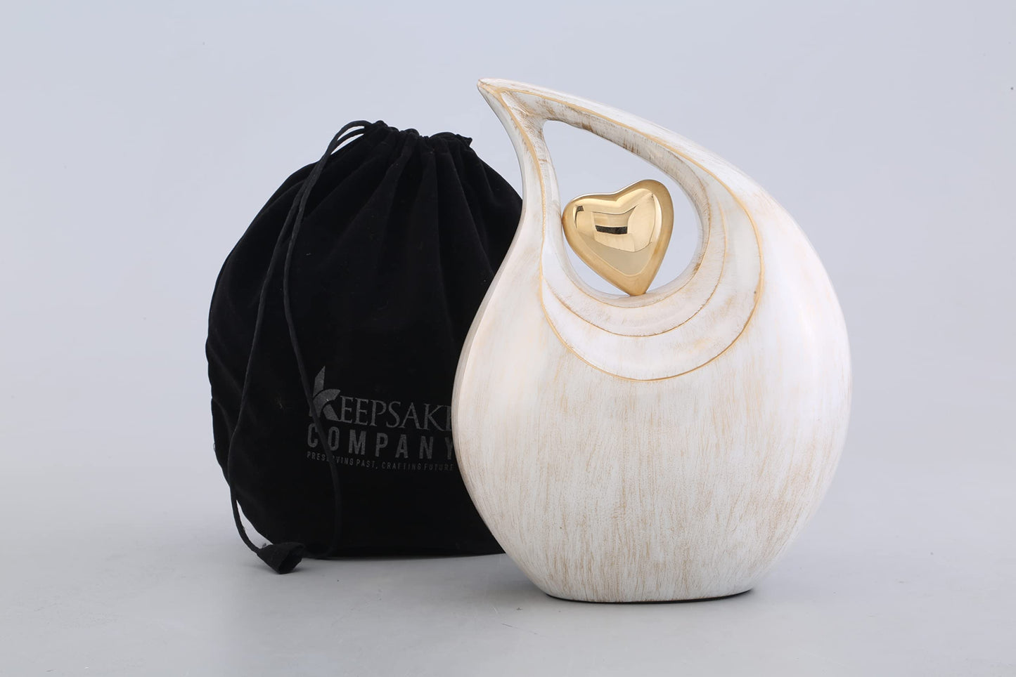 Teardrop Heart Urn for Human Ash| Cremation Urns Ashes |Urn for Human Ashes | Decorative Cremation Urn | Large | 2.5 Litre Capacity | White - Golden