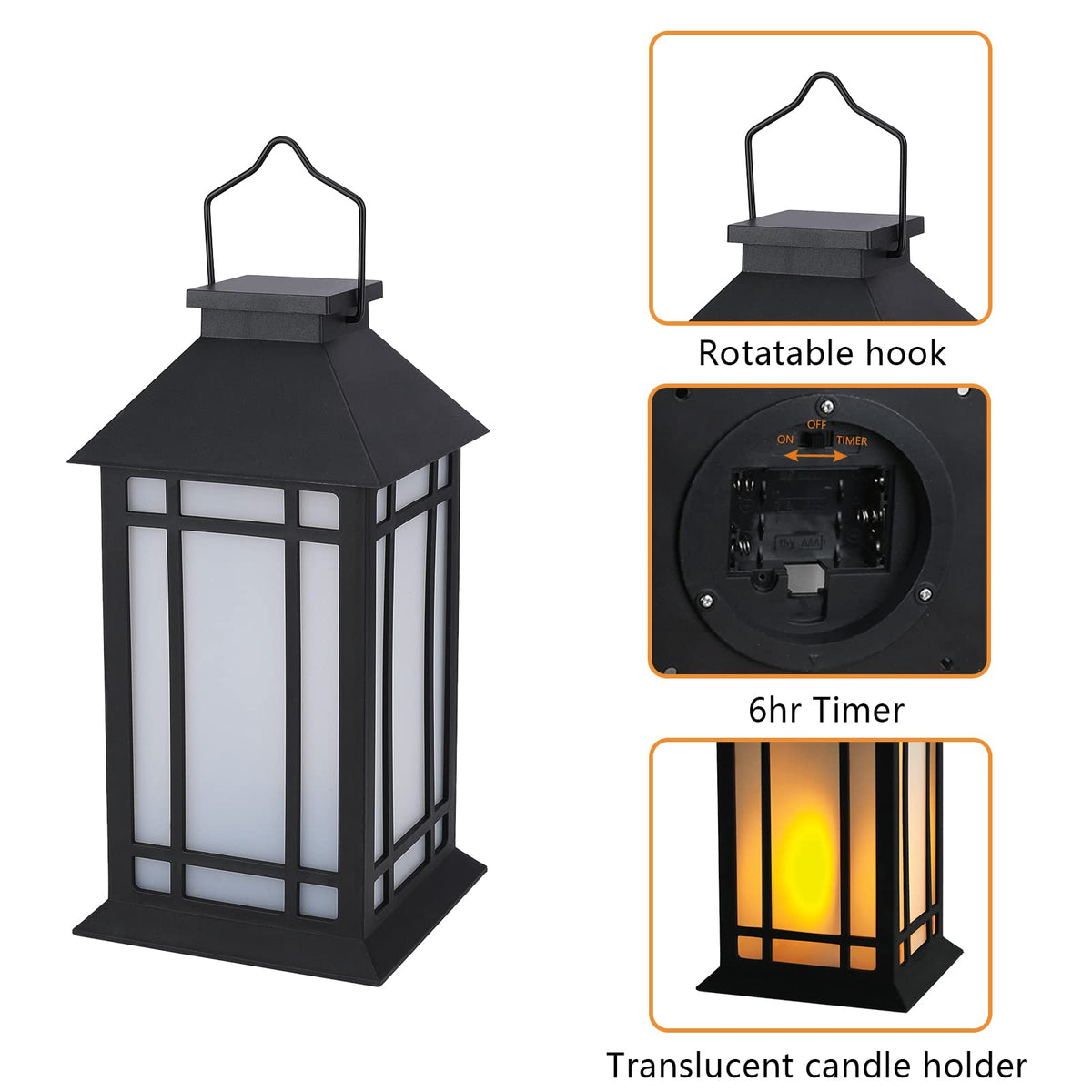 Bdor 13 Inch Outdoor Decorative Lanterns with LED Candle Timer 2 Pack Black
